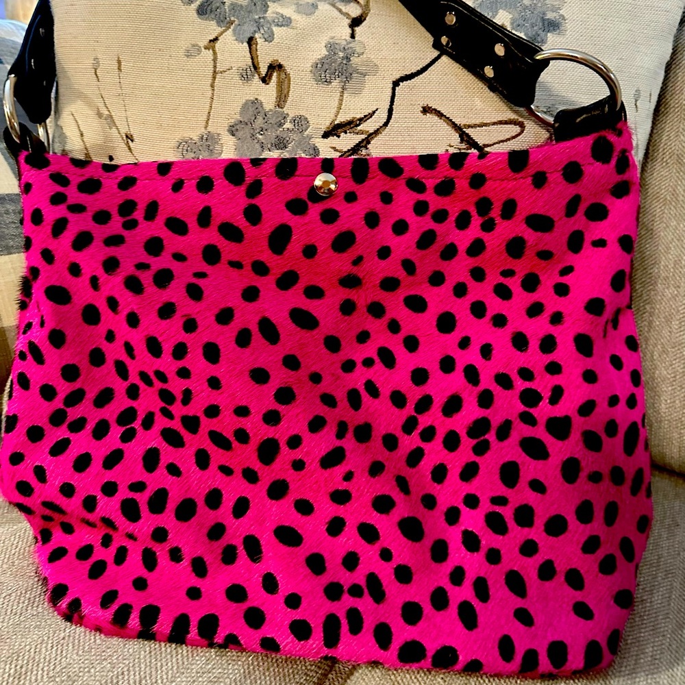 Wild Goose Cowhide Hot Pink Leopard Hobo